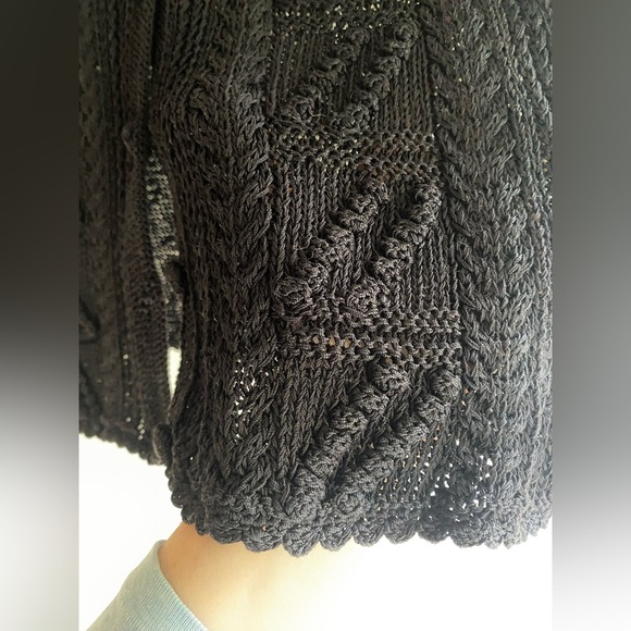 Vintage Doen Style Vintage Crochet Black Knit Sweater size Large Cotton - Picture 5 of 7
